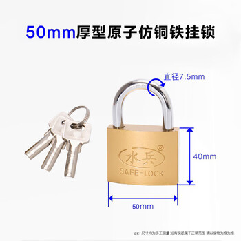 飞尔（FLYER）月牙挂锁 仿铜铁挂锁【50mm单开原子仿铜 10把】