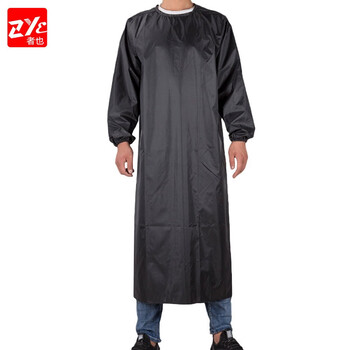 者也（ZYE）涂层防水耐磨罩衣耐油耐弱酸碱厨房水产养殖劳保大褂围裙 黑色 大号可定制