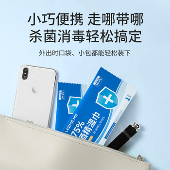 LEEME.ME粒米75%酒精湿巾30片/盒独立装杀菌消毒湿纸巾儿童上学酒精棉片