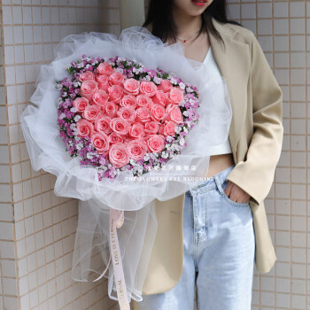 情人节99朵红粉玫瑰花订婚求婚花束鲜花速递深圳上海广州同城配送33朵