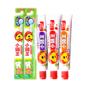 狮王 Lion 小狮王儿童套装（6-12岁牙刷*2+（草莓+桔子+葡萄）儿童牙膏50g*3）