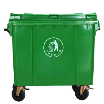 者也 1100L塑料垃圾清运车 大型大容量垃圾桶 户外小区物业手推移动垃圾箱 保洁环卫垃圾车有盖绿色定制