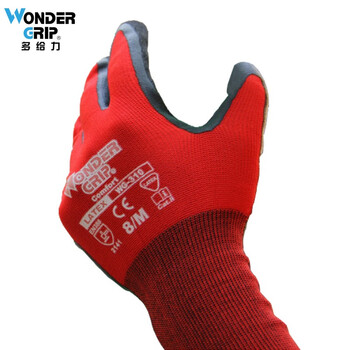 多给力（WonderGrip）WG-310乳胶磨砂作业手套防滑耐磨机械维修搬运 L 5双红色定做