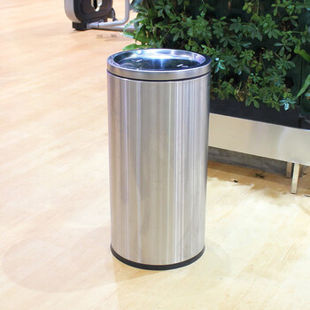 迪恩斯（DEANS）摇盖桶不锈钢翻盖垃圾桶酒店大堂大号商用果皮桶商场影院公共场所摇盖式立式圆形 50升