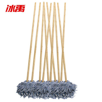 冰禹 BYA-25 传统拖把 木头杆棉线拖把 吸水拖把 白线条拖把布条拖把 蓝白色（10把） 