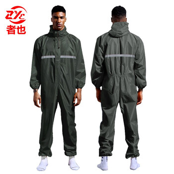 者也 多功能连体防护服防尘服带帽连体防雨劳保工作服 绿色【带反光】190/4XL