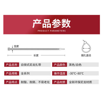 汇采  进口尼龙扎带 束线捆绑自锁式扎线 尼龙塑料扎带 黑色 5×200mm 1000根起批