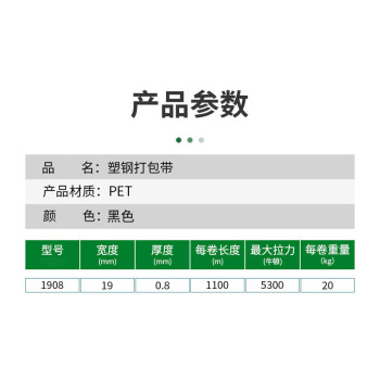 飞尔（FLYER）pet塑钢打包带 塑钢带 塑料包装带 20kg/卷 黑色【20-1908 长960m×宽19mm×厚0.8mm】