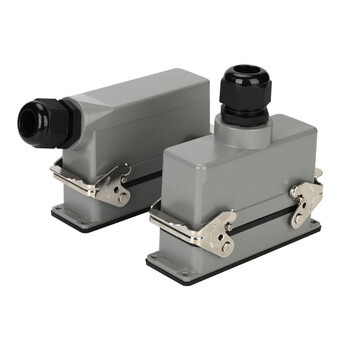 广邦电缆附件 矩形重载连接器 HE-16 16芯工业防水航空插头插座热流道矩形接插件 侧出 16A 一套