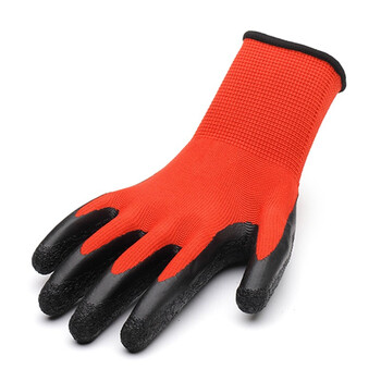 者也（ZYE）皱纹皱掌手套 耐磨浸胶胶皮劳保手套防滑乳胶挂胶半挂工地维修防护手套 红纱黑 1双