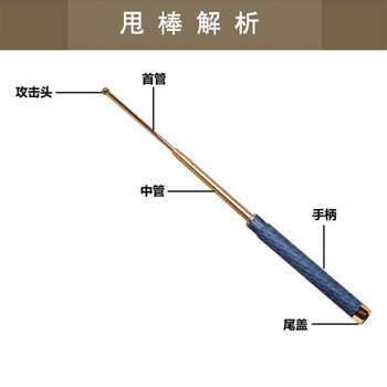 腾驰（CT）甩棒 金属棍身三节伸缩棍子 防身甩棒 橡胶手柄甩棍 菱形阻力棍 金色 收回约25cm展开约63cm