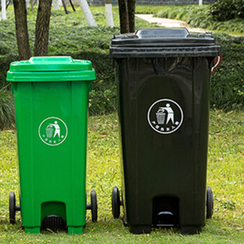 JN JIENBANGONG 垃圾桶 大号带盖户外分类垃圾桶240升加厚挂车垃圾桶中间脚踏型 绿色厨余垃圾