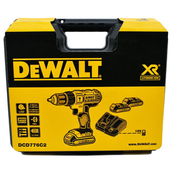 得伟(DEWALT) DCD776C2A-A9 18V经济型锂电充电式冲击钻 2x1.3Ah电池附件套装