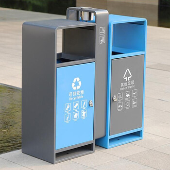 迪恩斯（DEANS）垃圾分类垃圾桶户外两分类环保垃圾箱直投方桶室外小区街道环卫公园工业园区广场大号商用果皮箱 蓝灰色镀锌板