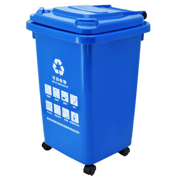 兰诗（LAUTEE）D060 大号户外垃圾桶物业环卫分类桶果皮箱可定制 50L四轮蓝色可回收物