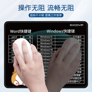 宜适酷(EXCO)快捷键鼠标垫小号office办公鼠标垫快捷键大全可爱卡通动漫笔记本电脑桌垫子锁边黑色7470