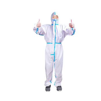 飞尔 无纺布防护服 一次性隔离服带帽 覆膜封蓝胶隔离衣+防护鞋套【白色 L码】