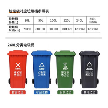 庄太太【挂车240升蓝色可回收物】户外大号分类垃圾桶商用环卫带盖垃圾箱