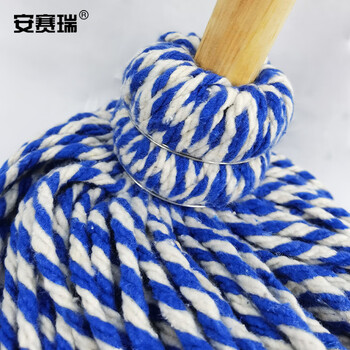 安赛瑞 商用木杆棉线拖把（5把装）蓝白棉纱 幼儿园学校棉线拖把头 物业酒店棉拖把 火车专用棉拖把 12874