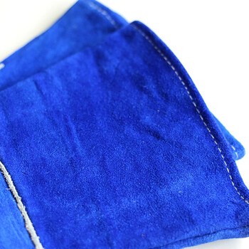 者也（ZYE）焊工劳保手套牛皮革袖焊工防护手套 加长牛皮电焊手套 防烫隔热焊接半皮手套 加固双层长款 蓝色