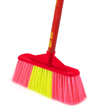 益美得 SB-0318老式木柄塑料丝扫把商用环卫小笤帚 红斜杆宽头硬毛小号（五排）