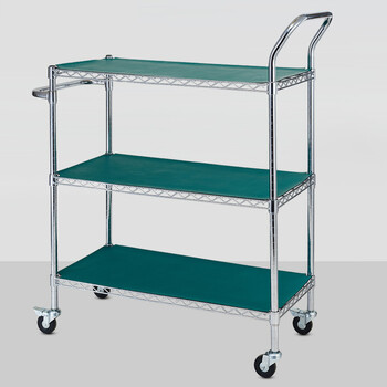 川井手推车 三层双把手工业网层线网镀铬周转车 电子车间物料转运车带胶垫 60*45*109 cm