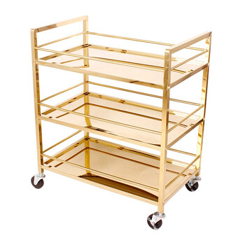 益美得 WY3023 酒店移动三层钛金酒水手推服务车 中纤木板款740*450*880mm