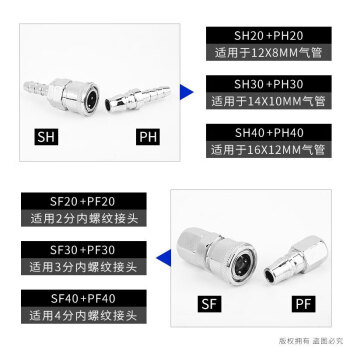 山耐斯（TWSNS 空压机气管自锁C式快速接头 接管10*6.5mm PP30 公头
