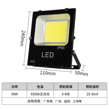 誉翊 LED投光灯 户外防水投射灯广告泛光灯工厂房车间照明射灯 50W 高亮COB款 白光 1个