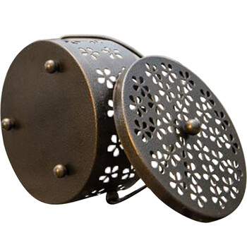 兰诗 LH7034 镂空可挂蚊香炉金属蚊香架带盖防火蚊香盘手提蚊香盒蚊香座灰盘 古铜色