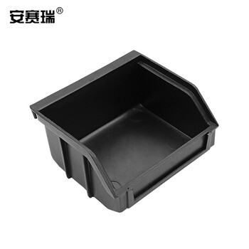 安赛瑞 可堆挂零件盒 背收纳盒 斜口组立式物料盒 电子元件塑料箱 95×105×50mm  黑色 16340