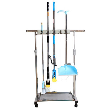 Homeglen 可移动拖把架落地式挂钩夹子架子扫把架不锈钢挂架 不锈钢5挂6钩