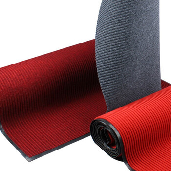 雅的 剪门口走廊过道PVC复合底双条纹加密吸尘地毯酒店地垫 大红色 0.9米宽 需要几米数量拍几 /米