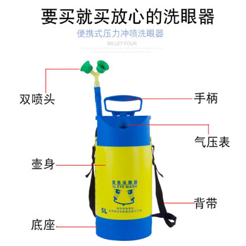 者也 工业用洗眼器双口可移动式实验室洗眼工具便携式洗眼器【带压力表】8L