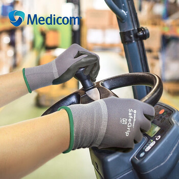 麦迪康 1152E 防滑丁腈耐磨手套 13针尼龙手套芯劳保手套黑灰色 12双/包 定做1包 10码