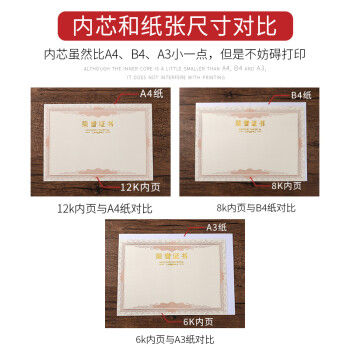 易利丰 10本装烫金带内芯荣誉证书外壳封皮定制全空白奖状纸培训表彰奖励颁奖获奖证书纸可打印纸张内页 （5张装）6开证书配套小A3内芯