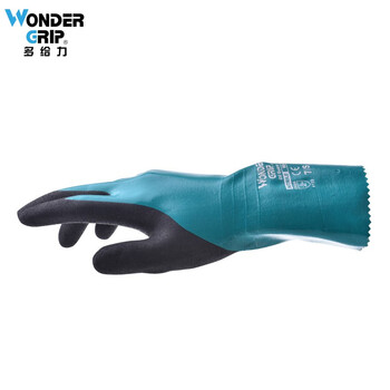 多给力（WonderGrip）WG-528长筒灵巧型防油防水耐磨丁腈全浸胶手套防滑舒适型 绿色 L 5双 定做