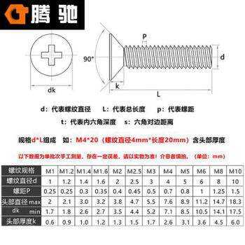 腾驰（CT）026 十字沉头螺丝 GB819 304不锈钢  M2*3（500支/包）