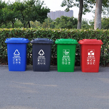 益美得 加厚户外分类垃圾桶酒店大号两轮室外果皮箱 可挂车240L绿色（厨余垃圾）