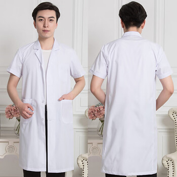 者也（ZYE）短袖白大褂 实验室白大衣男女半袖护士服药店隔离衣夏季 加厚款 S可定制