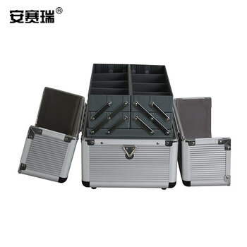 安赛瑞 工具箱 折叠多层工具箱 双开电工维修五金零件箱 多功能铝合金车载锁扣储物箱收纳箱 灰色 16556