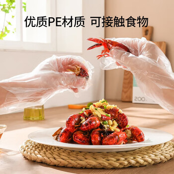 优奥PE一次性手套加厚食品级餐饮厨房卫生塑料薄膜龙虾手套500只装