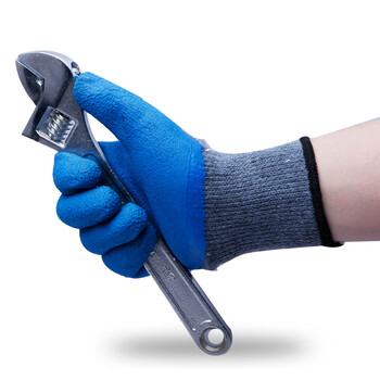 者也 12双浸胶手套 加厚防滑带胶皮棉线透气皱纹防滑手套 灰纱蓝