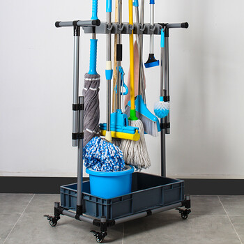 莫恩克 可移动拖把扫把架多功能挂架学校酒店商场清洁工具收纳架不锈钢伸缩10挂12钩