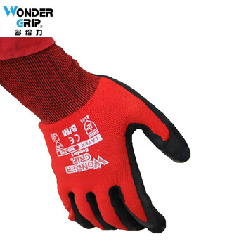 多给力（WonderGrip）WG-310乳胶磨砂作业手套防滑耐磨机械维修搬运 L 5双红色定做