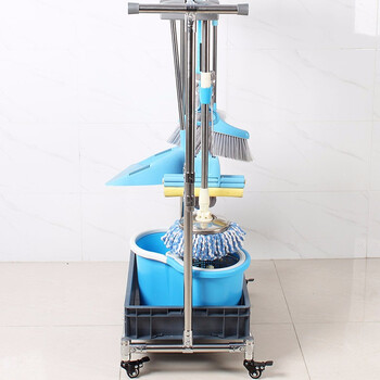 架海304不锈钢拖把架10挂12钩落地式可移动挂架扫把架墩布架清洁收纳架子