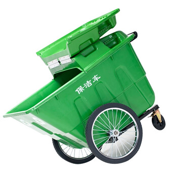 苏识 YJ-A182 苏识环卫垃圾车垃圾清运车保洁手推车大号户外塑料垃圾桶市政物业 400升带盖保洁车 绿色