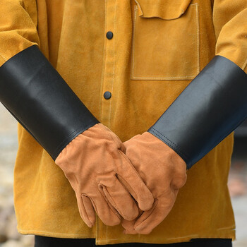 者也（ZYE）焊工劳保手套 加长牛皮电焊手套 防烫隔热焊接半皮手套 牛皮皮袖拼接 24双
