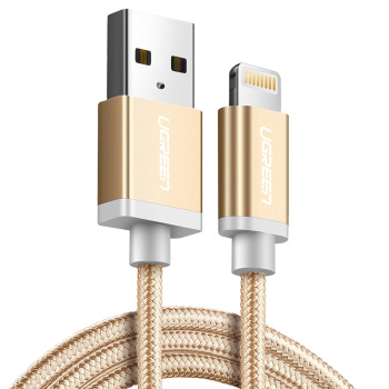 绿联 MFi认证 苹果Xs Max/XR/X/8数据线充电线 手机USB充电器电源线 支持iphone5/6/7Plus/ipad 1.5米30588金