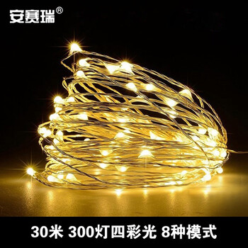 安赛瑞 太阳能串灯 led彩灯景观气氛灯 庭院防水装饰灯带 30米300暖光 8种模式 766015